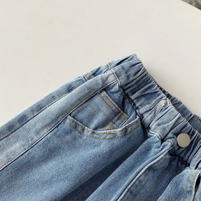 2024 Autumn New Kids jeans Contrast color side edges Boys straight denim Trousers Girls loose casual pants - Image 4