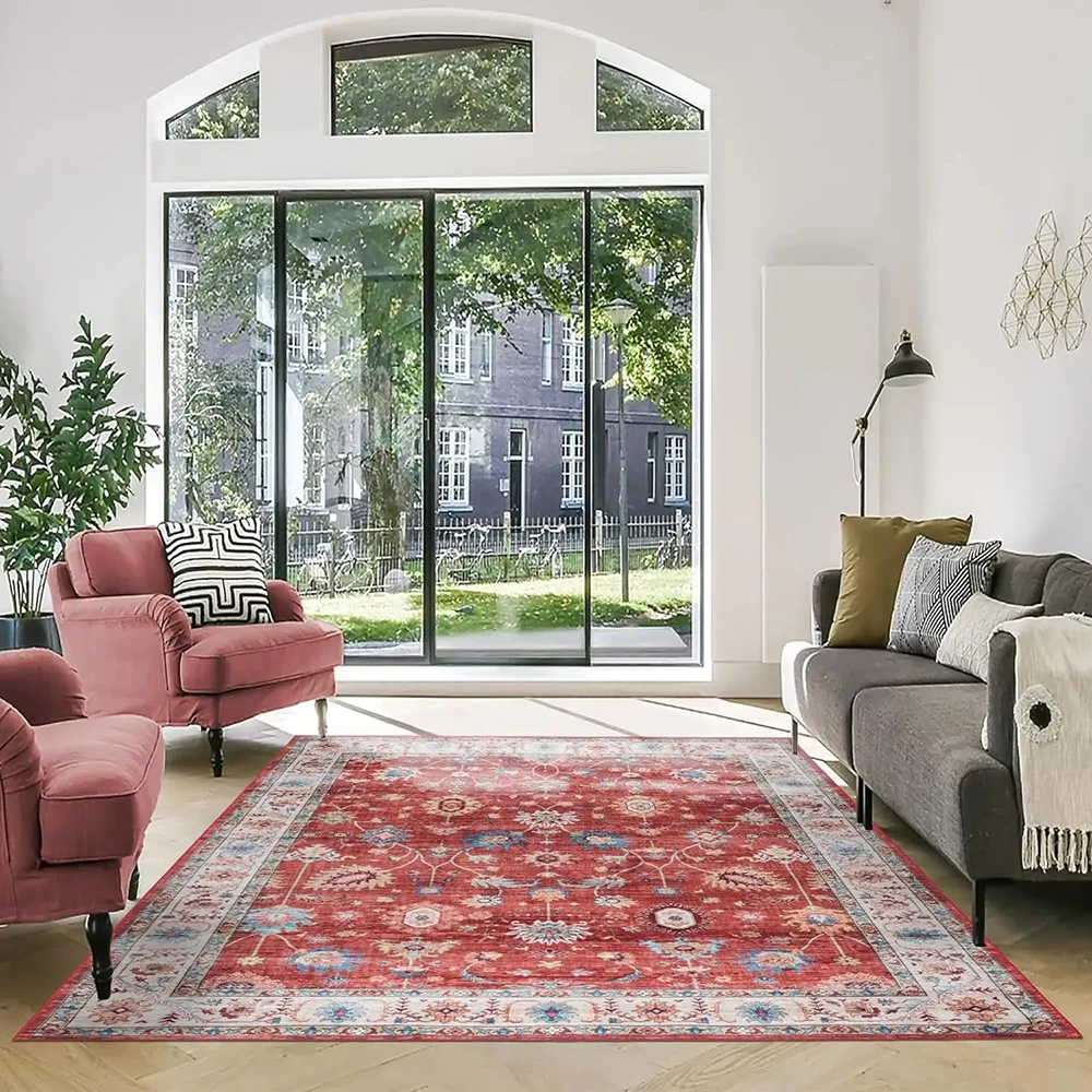 VIKAMA Bohemian Style Loop-Pile Rug - Ultra-Thin, Stain-Resistant, Non-Slip Carpet for Living Room & Office, Soft Floor Mat - Image 2