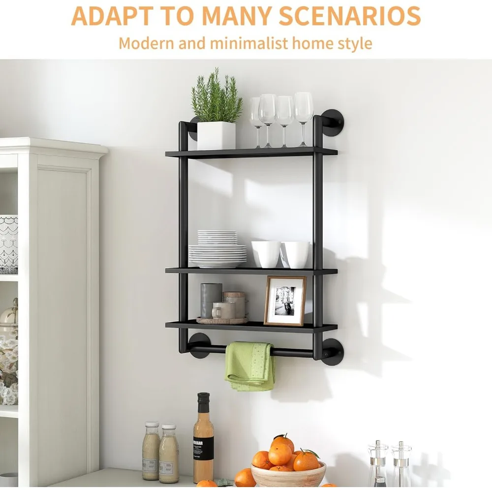 Bathroom Shelves Wall Mounted, 3 Tier Towel Racks with Towel Bar, 26in Stainless Steel Industrial Floating Pipe Shelves Over Toi - Image 5