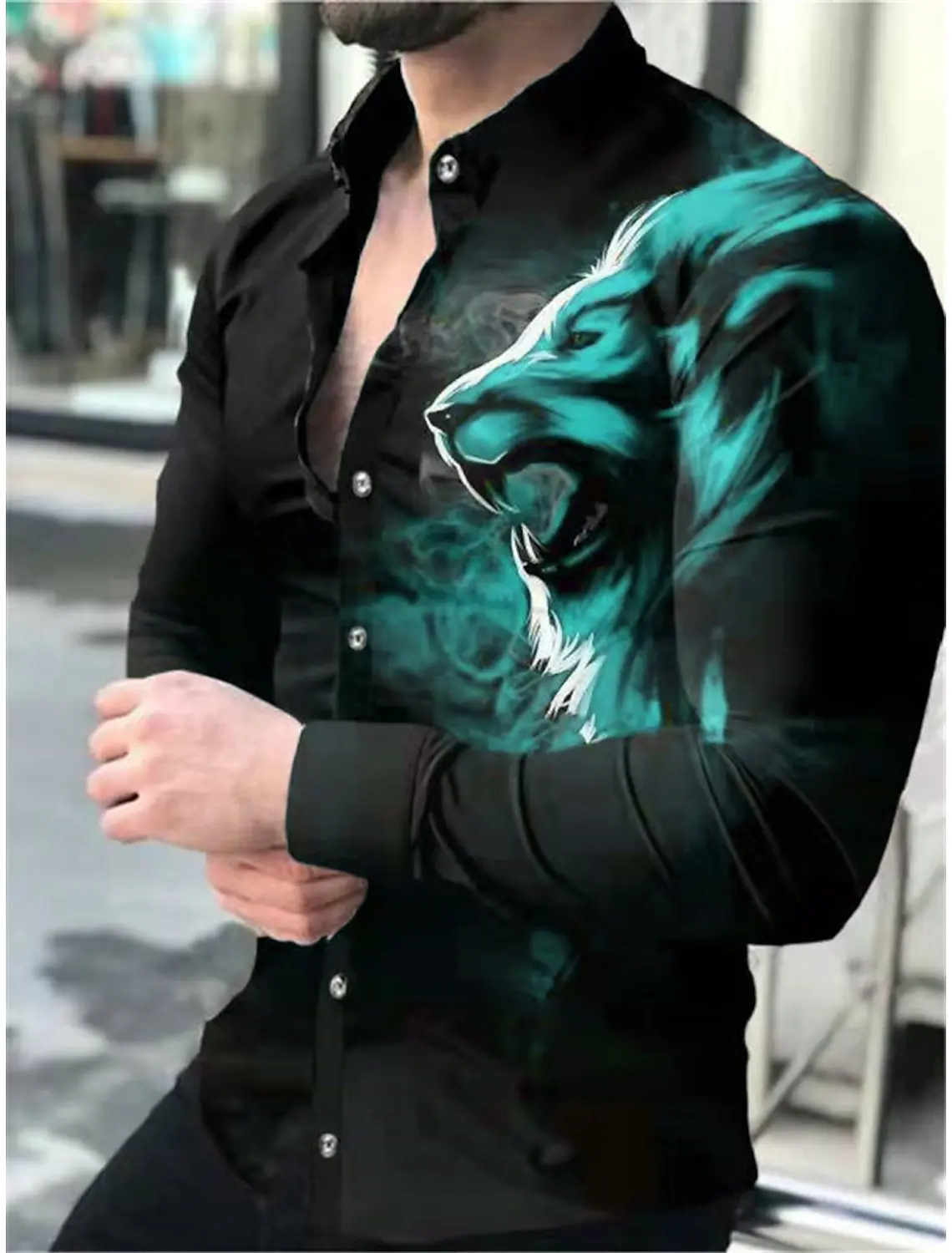 Men's Shirt Graphic Shirt Animal Lion Turndown 3D Print Long Sleeve Button-Down Clothing Apparel Fashion Designer Breathable - Image 3