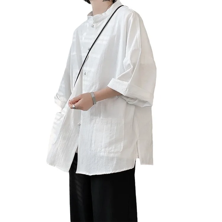 2025 Pure Linen Short Sleeved Shirt Men's Linen White Shirt Cotton Linen Men's Upper Garment Men's Casual Summer Half Sleeved - Image 4