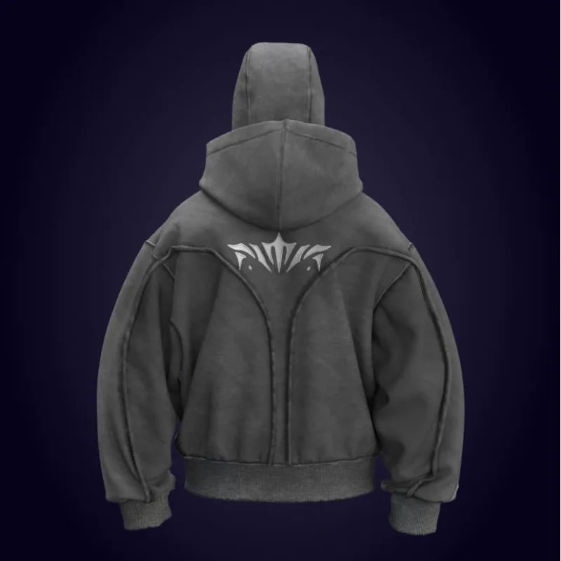 Y2K Vintage Zip up Hoodie Fashion Printed Pattern Double Hat Cold Resistant Design Sweatshirt Oversized Gothic Men Women Clothes - Image 2