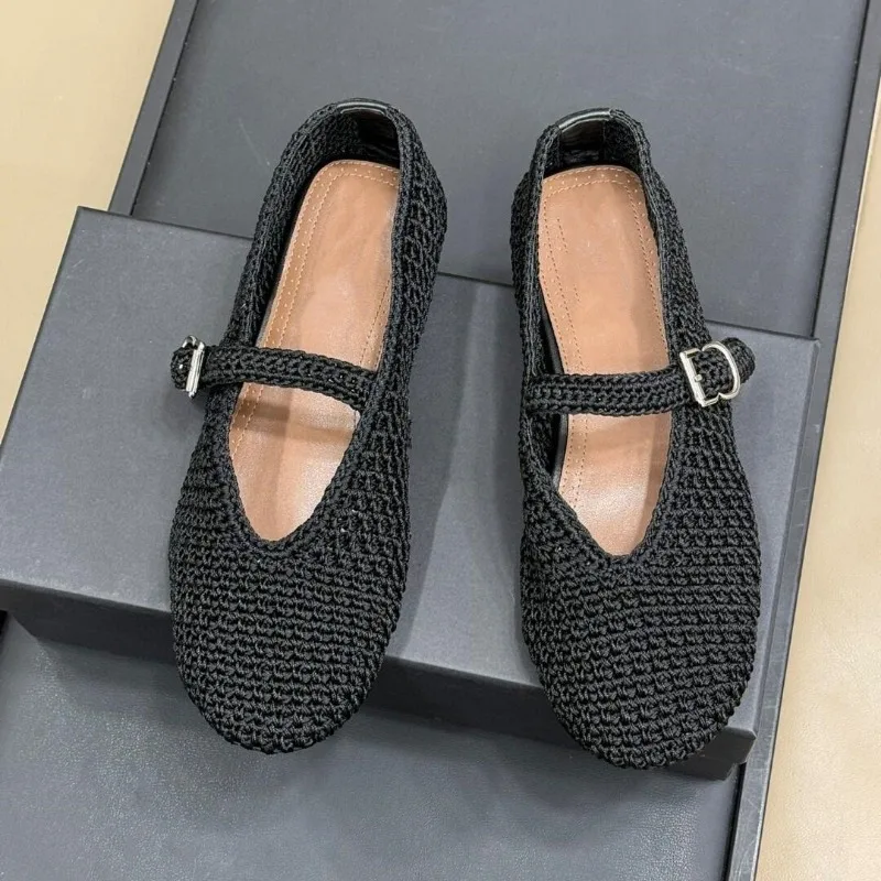 Knitted Hollow Out Flats Mary Janes Shoes Women Spring Summer Breathable Elegant Ballet Shoes Ladies buckle strap Loafers 2025 - Image 6