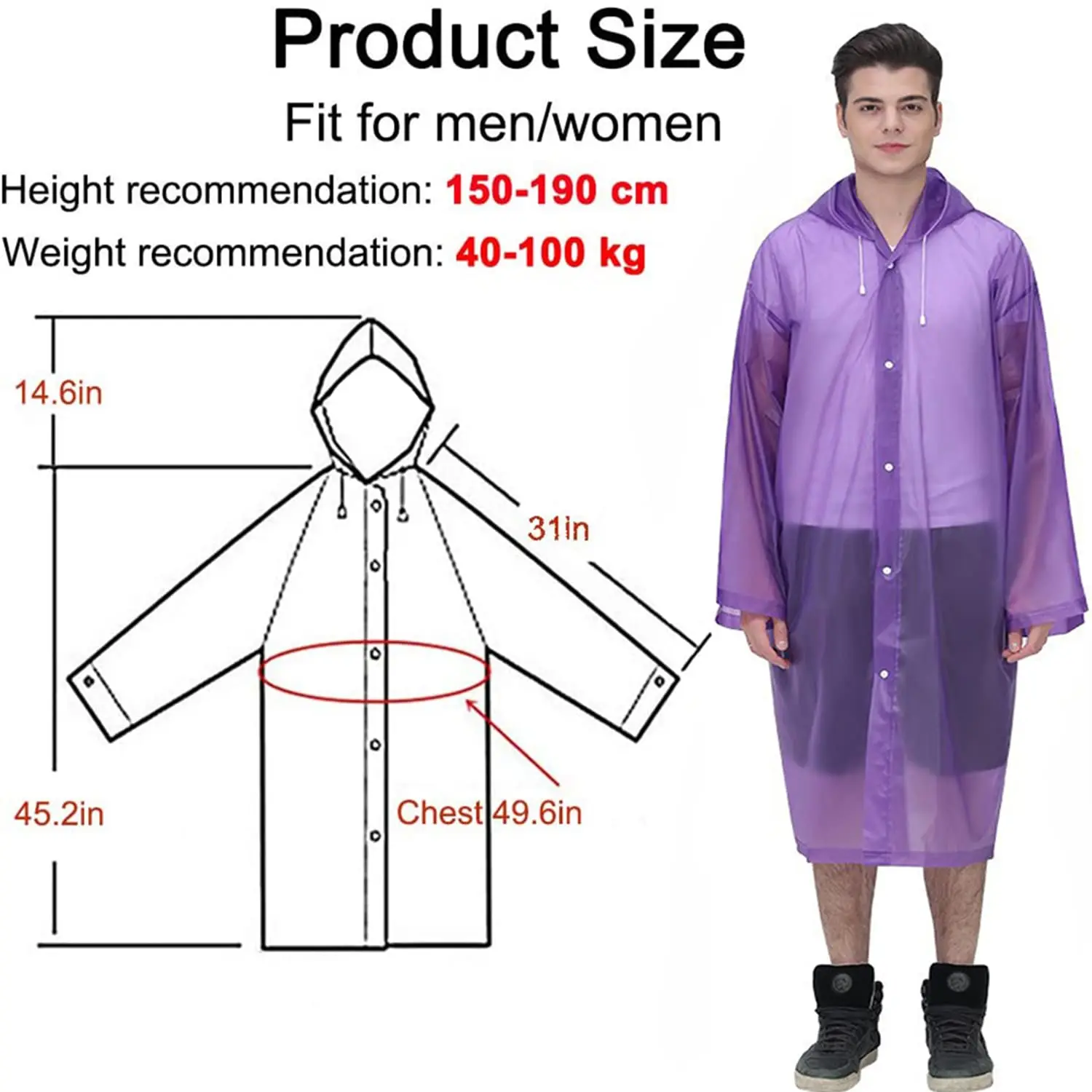 Reusable Thicken Women Men Rain Coat Waterproof Jacket Poncho Cloak Hood Hoodie Suit Raincoat For Tourism Fishing Cycling Hiking - Image 4