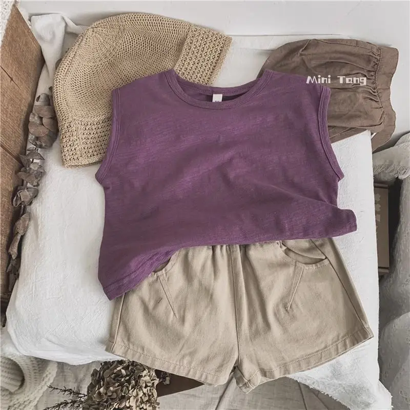 2025 Kids Boys Summer Shorts Solid Elastic Waist Beach Pocket Toddler Pants For 7M-7T Children Casual Loose Korean Retro Clothes - Image 3