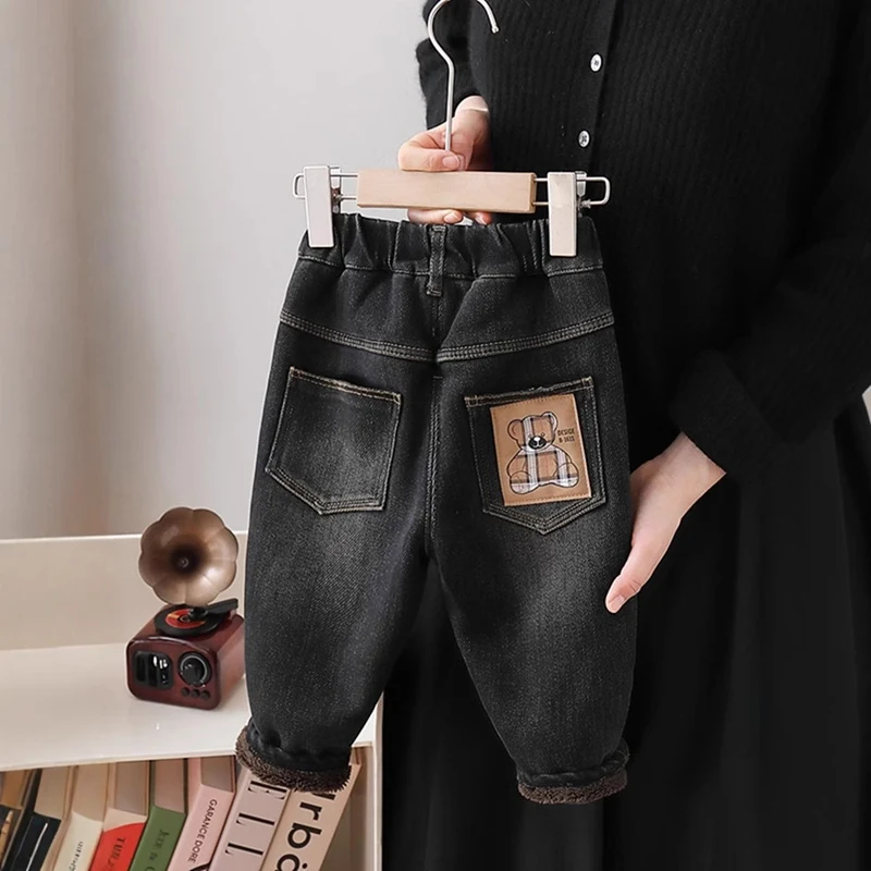 Korean Fashion Winter Boys Jeans Adding Velvet And Thickening Wide Leg pants Boys Jeans Children's Pants Kid Jeans - Image 2