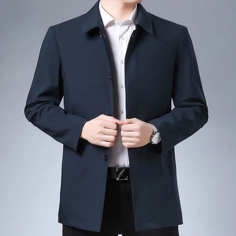 Casual Business Windbreak Jackets Men Coats Brand Top Quality Spring Men's Trench Coat Solid Color Mid-length Jacket male - Image 2