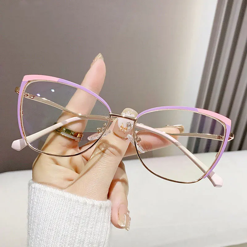 R57481 Fashion Metal Cat Eye Anti Blue Light Glasses Frame Stylish Business Presbyopia Eyeglasses Customizable Prescription - Image 4
