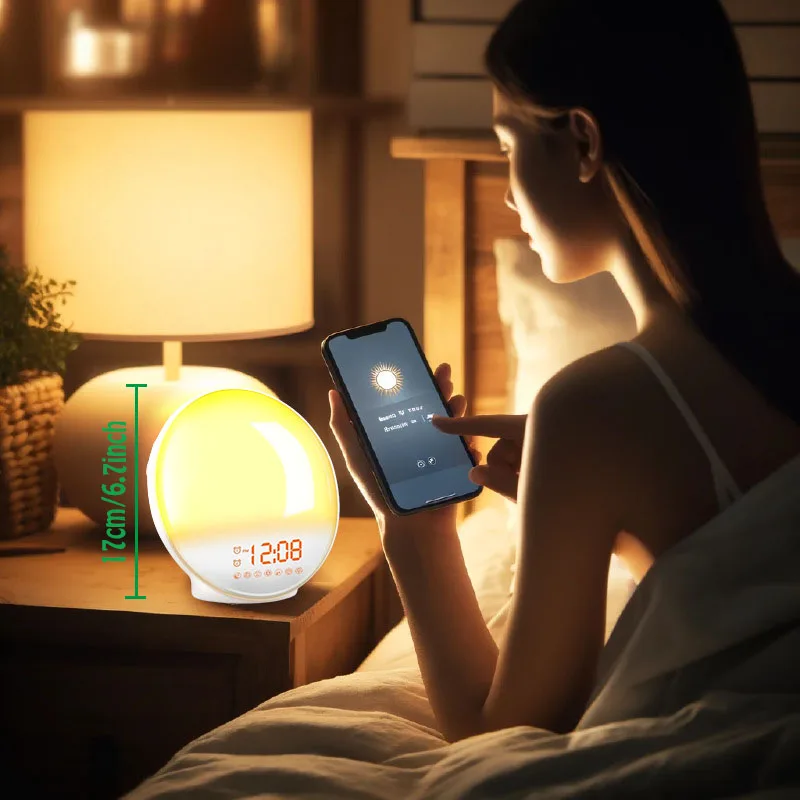 Smart Wake Up Light Alarm Clock Digital Desk Clock with Natural Sounds Bluetooth Speaker APP Control FM Radio Nightlight - Image 3