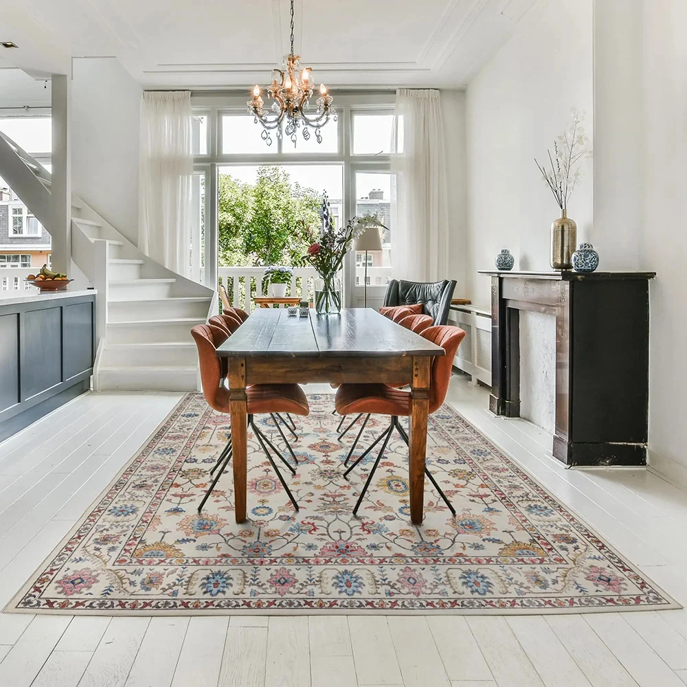 VIKAMA Bohemian Style Loop-Pile Rug - Ultra-Thin, Stain-Resistant, Non-Slip Carpet for Living Room & Office, Soft Floor Mat - Image 3