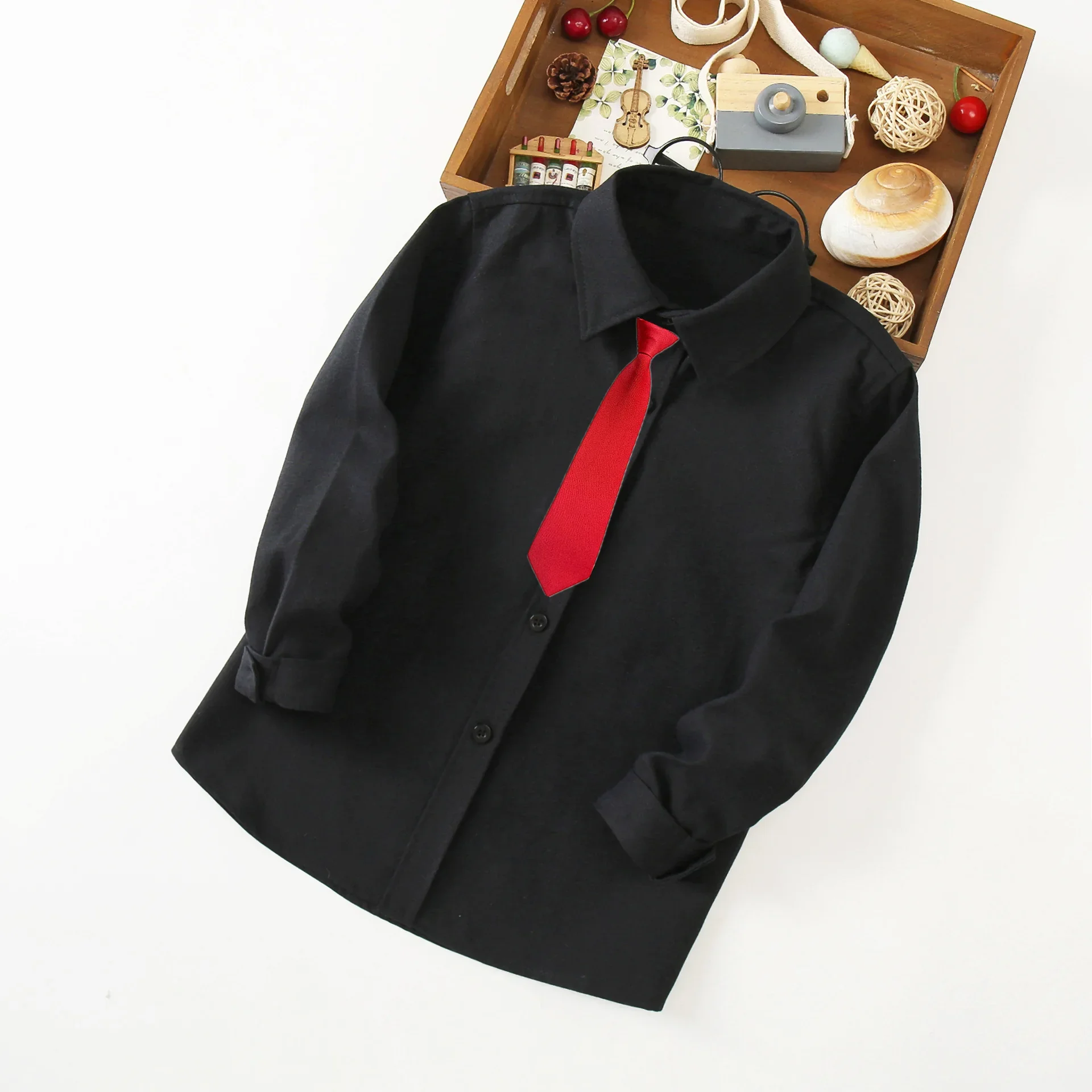 Children Party Performance Shirt Baby Toddler Teen Clothes School Uniform Boys Shirts Black White Long Sleeve Blouse Kids Tops - Image 2