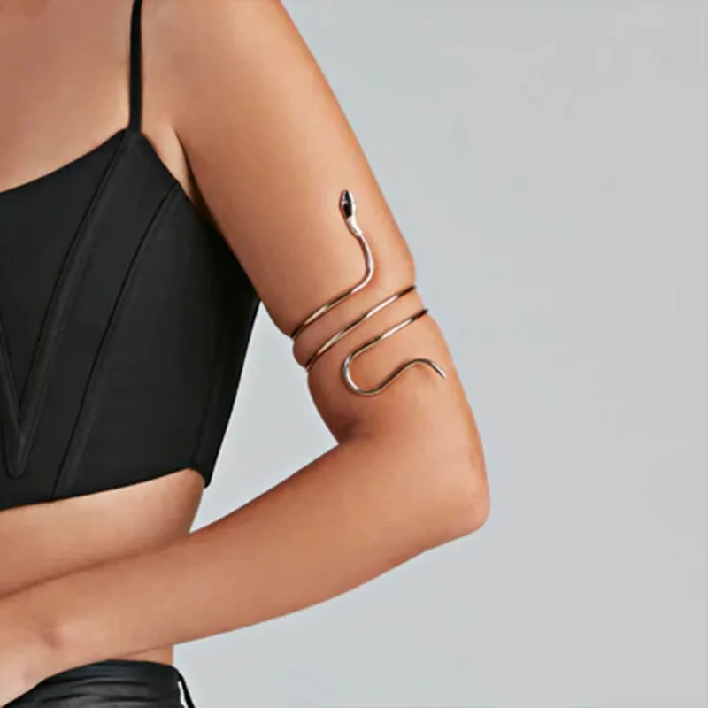 2023 Punk Coiled Snake Spiral Upper Arm Cuff Armlet Armband Bangle Women Jewelry Egypt Swirl Snake Arm Cuff Armlet Bracelet - Image 3