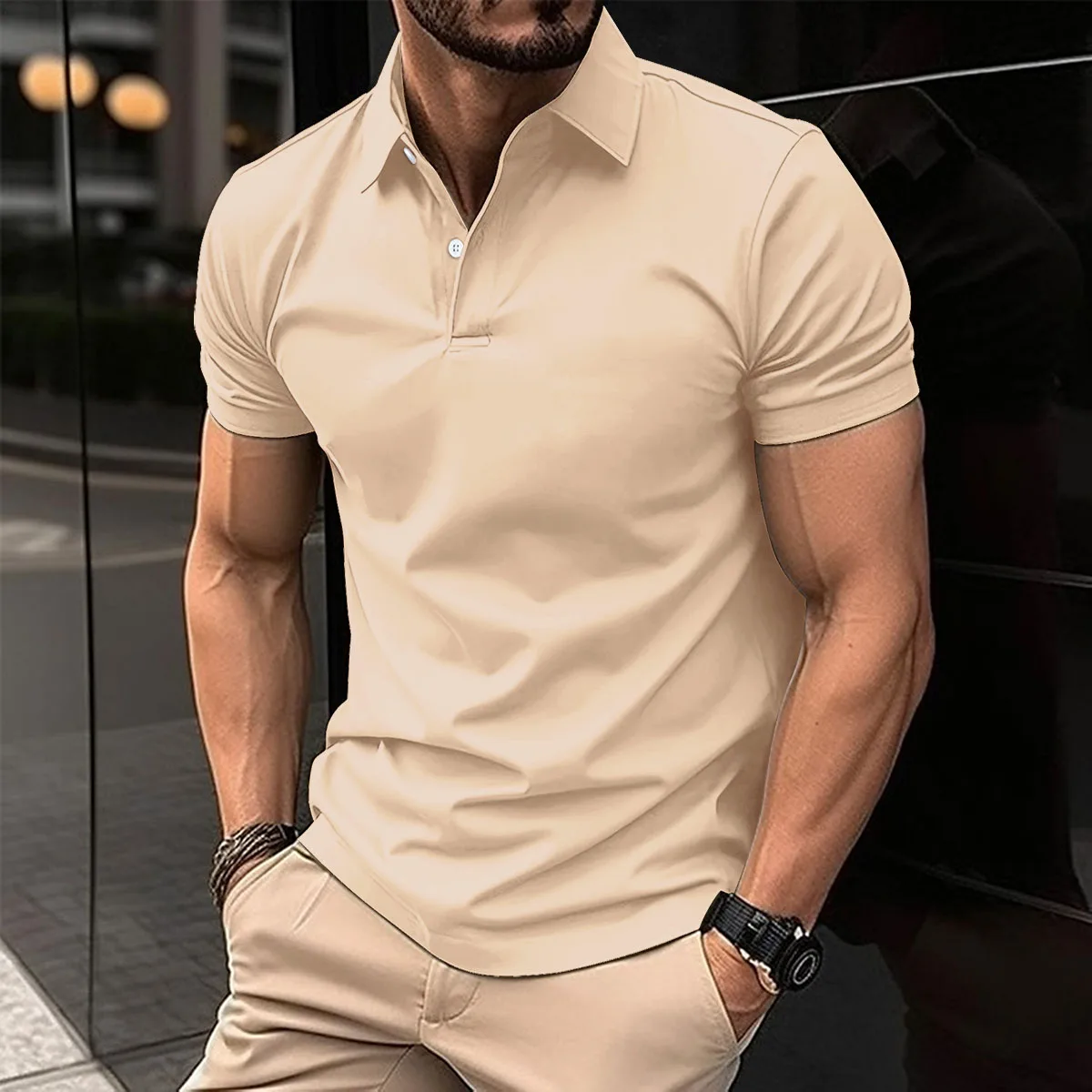 Best-Selling Men's Short-Sleeved Polo Shirt Lapel Button Solid Color Men's T-Shirt Summer Casual Comfortable Golf Men's Clothing - Image 5