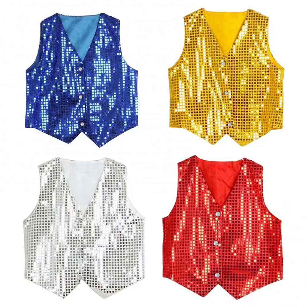 Children Shining Sequins Vest Boys Girls Christmas Stage Performance Costumes Kids Hip-hop Jazz Stage Dance Vest Waistcoat - Image 2