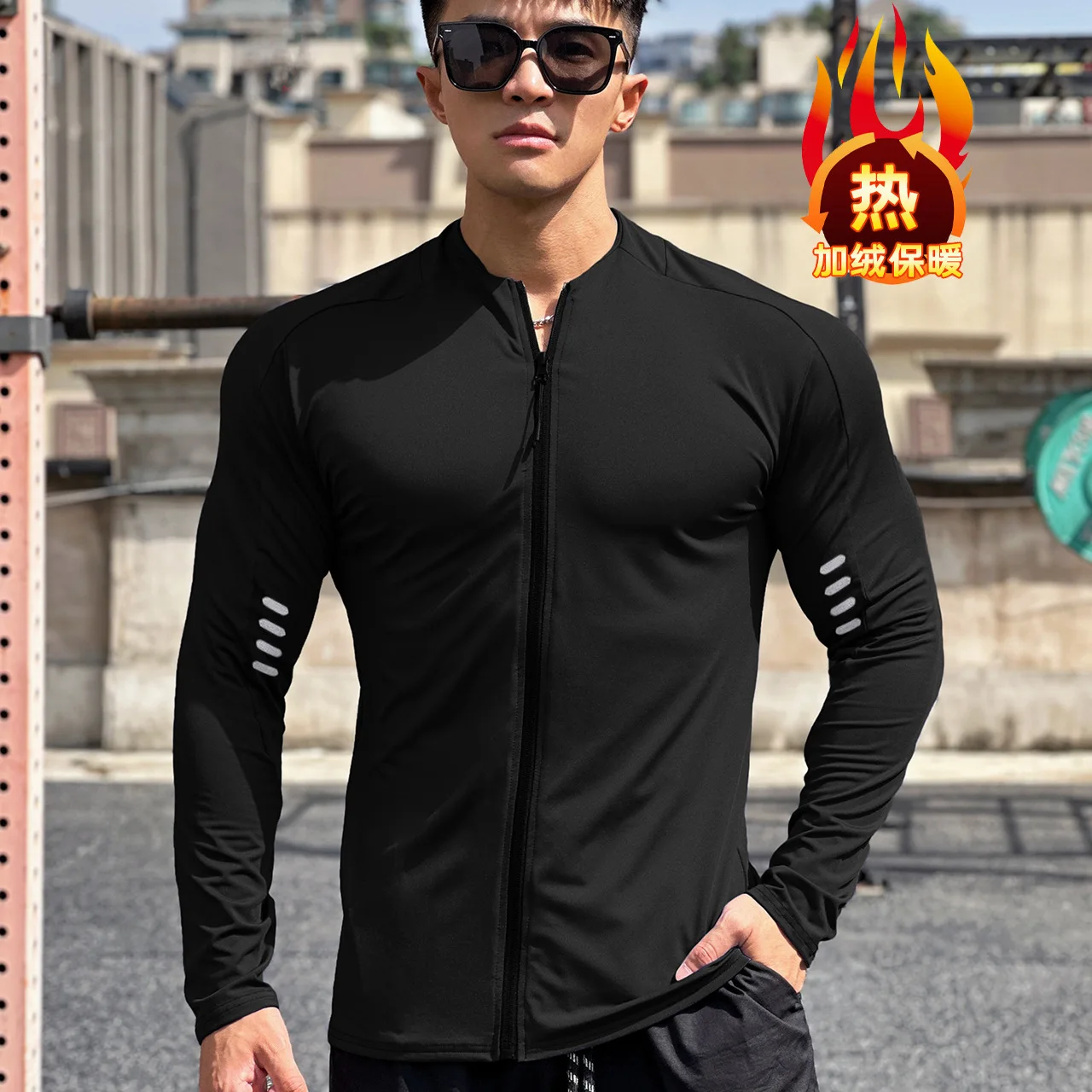 Men's running sports fitness jacket cycling long sleeve quick dry tights running training clothing Spring and autumn men - Image 5