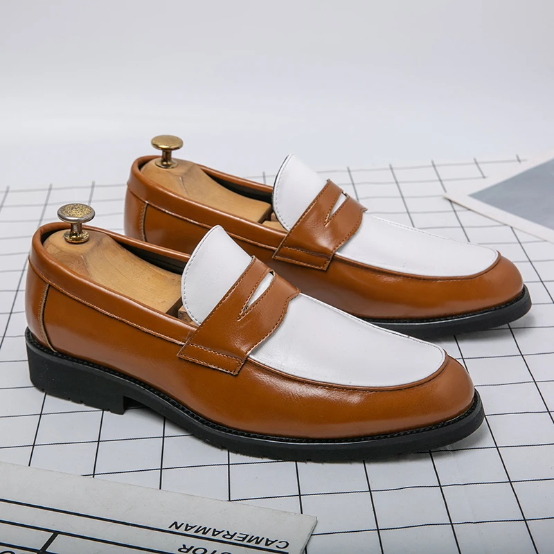 Luxury Brand Black and White Colorblock Loafers Men Slip-On Classic Style Casual Leather Shoes Thick Sole High Quality Moccasin - Image 4