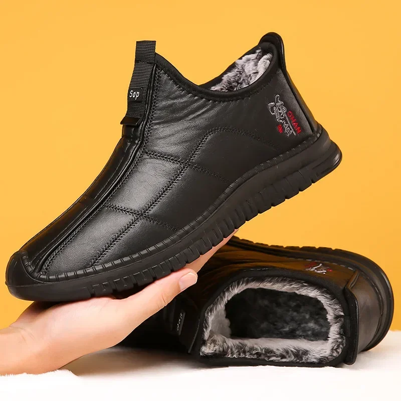 Winter men's boots are warm waterproof non slip thick walking boots, and oversized work shoes for men aged 38-48 platform boots - Image 2