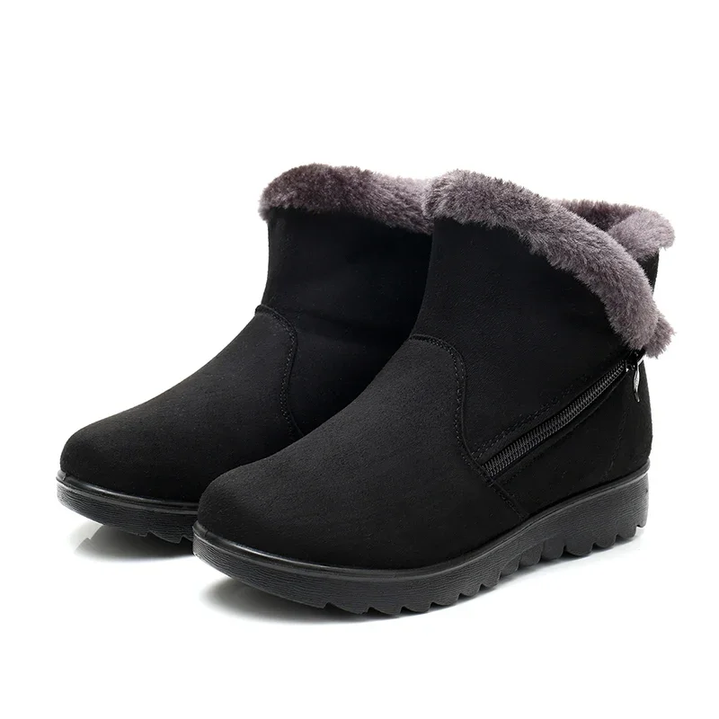 YAERNI Winter Plush Fur Short Warm Snow Boots Plus Size Platform Women's Ankle Boots Zipper Suede Shoes for Women FreeE1242 - Image 4