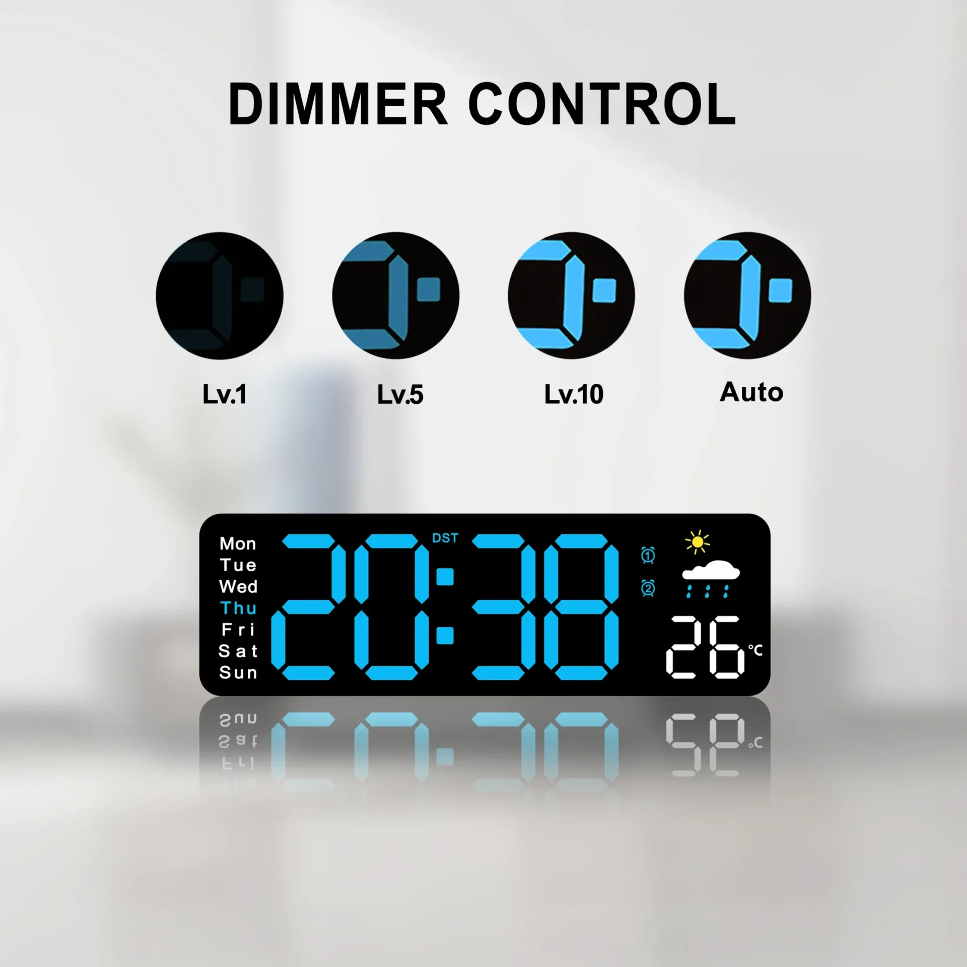 Digital Clock, 11"Display LED Wall Clock for Home Decor, Alarm, Timer, Automatic Brightness Dimmer Clock with Day/Date/Temp - Image 3
