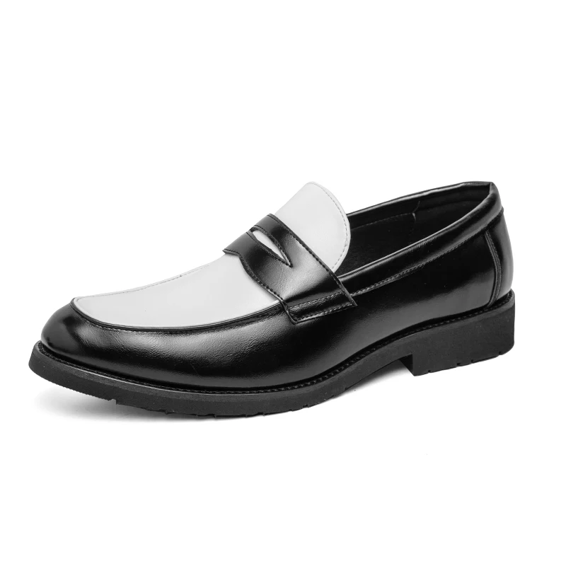 New Men Leather Shoes Casual Color Blocking Business Shoes Classic Men Footwear for Wedding Low Heel Stylish Men's Loafers Shoes - Image 2