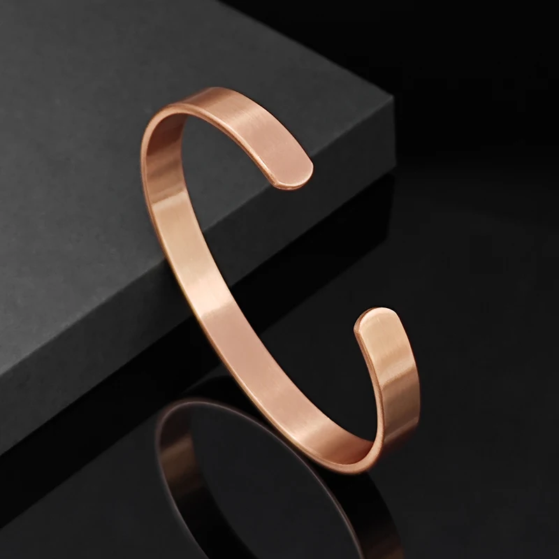 Set Pure Copper Bracelets and Rings Simplicity Cuff Magnetic Bangles for Women Men Arthritis Health Solid Copper Jewelry - Image 3