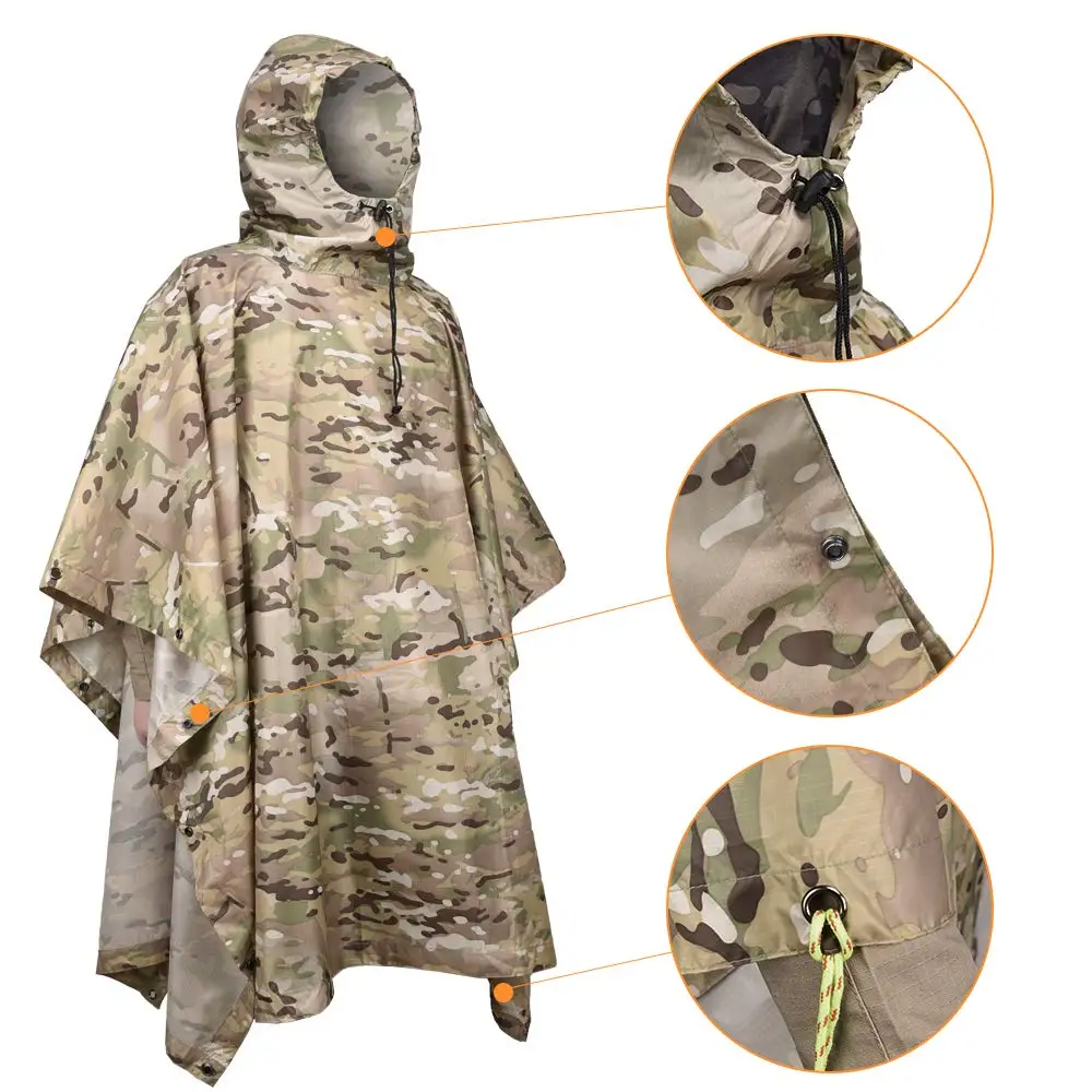 Camouflage Tactical Raincoat for Man Portable Folding Adult Army Waterproof Covered Military Poncho Women Motorcycle Rain Coat - Image 6