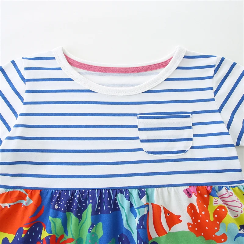 Jumping Meters 2-7T New Arrival Princess Girls Dresses Summer Striped Animals Print Fashion Kids Frocks Party Children Clothes - Image 6
