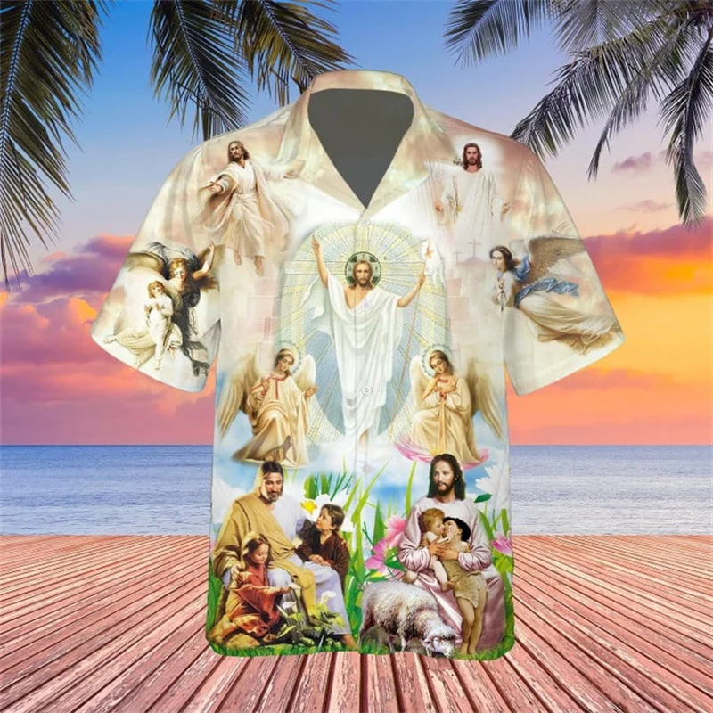 New Summer 3D Christian Jesus Print Shirts Children Fashion Streetwear Shirts Blouses Mens Cool Hawaiian Shirts Vintage Clothing - Image 3