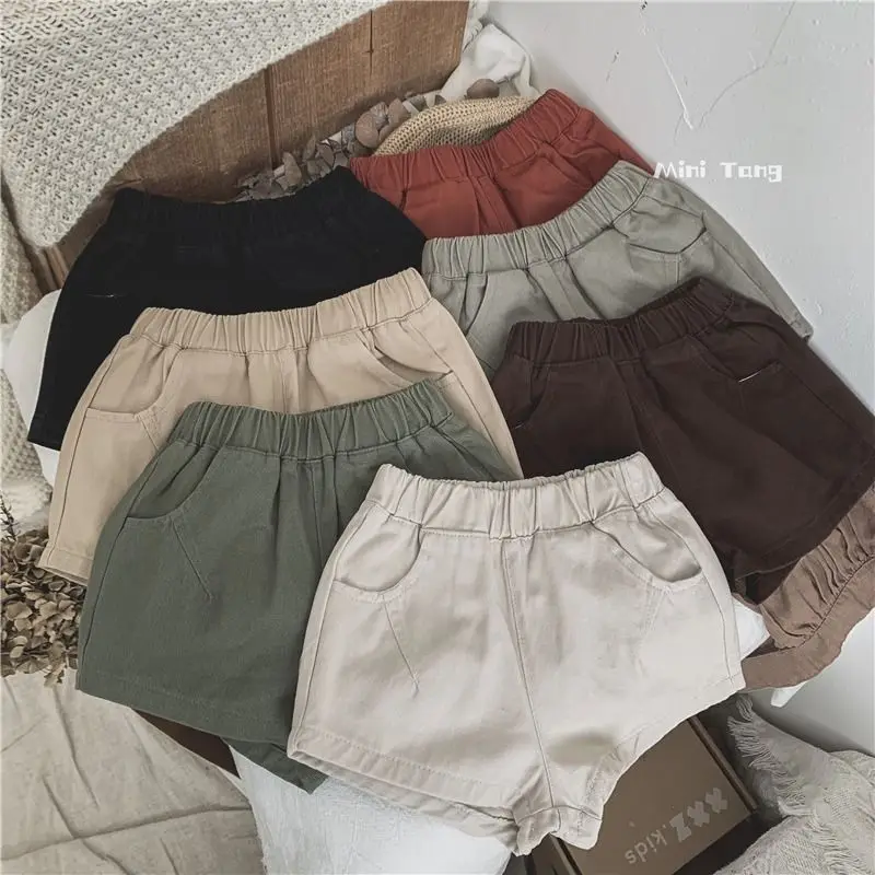 2025 Kids Boys Summer Shorts Solid Elastic Waist Beach Pocket Toddler Pants For 7M-7T Children Casual Loose Korean Retro Clothes - Image 4