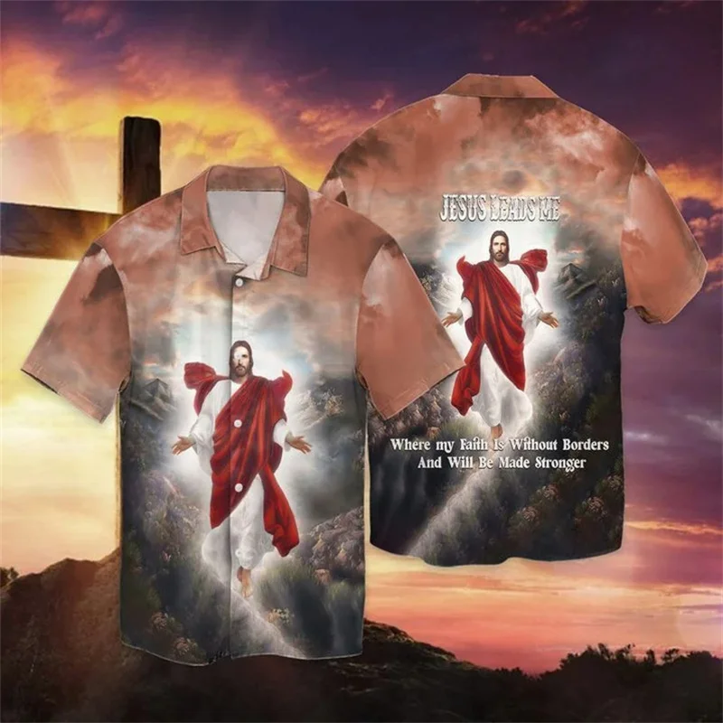 New Summer 3D Christian Jesus Print Shirts Children Fashion Streetwear Shirts Blouses Mens Cool Hawaiian Shirts Vintage Clothing - Image 2