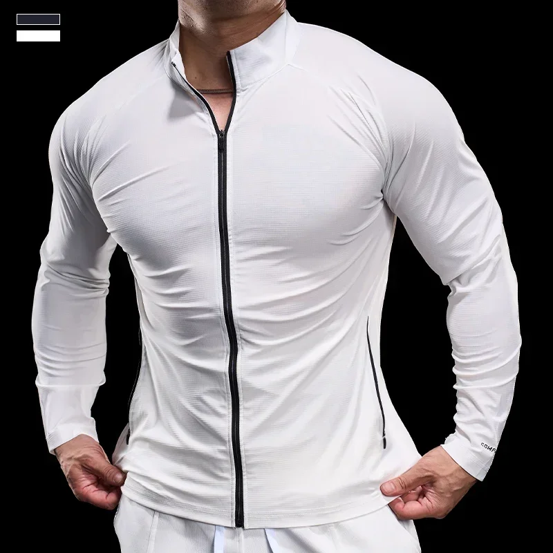 Men's Sports Gym Jacket Running Fitness Training Long Sleeve Stretch Slim Standing Collar Tight Muscle Training Quick Dry Coat - Image 4