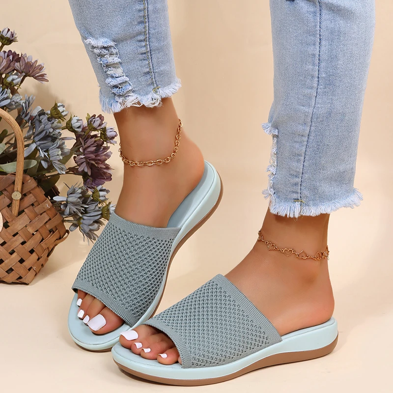 Women Sandals Soft Flat Sandals Summer Sandals Women Stretch Fabric Summer Elegant Slippers Shoes - Image 3