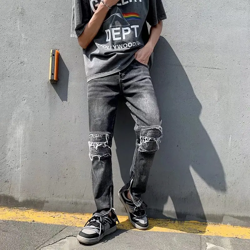 2023 Y2K Fashion Stretch Slim Ripped Jeans Pants For Men Clothing Ankle Zipper Vintage Skinny Biker Denim Trousers Ropa Hombre - Image 3