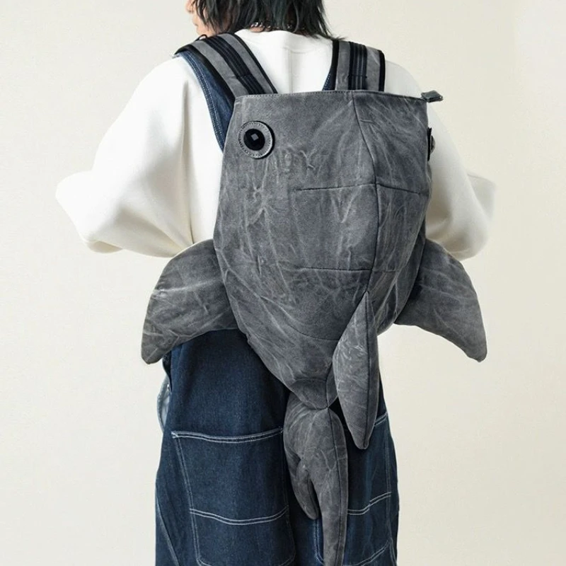 Y2K Funny Whale Shark Shape Backpack Durable Large Capacity Travel Bag Women Men Cute Outdoor Cartoon Knapsack Student Schoolbag - Image 4