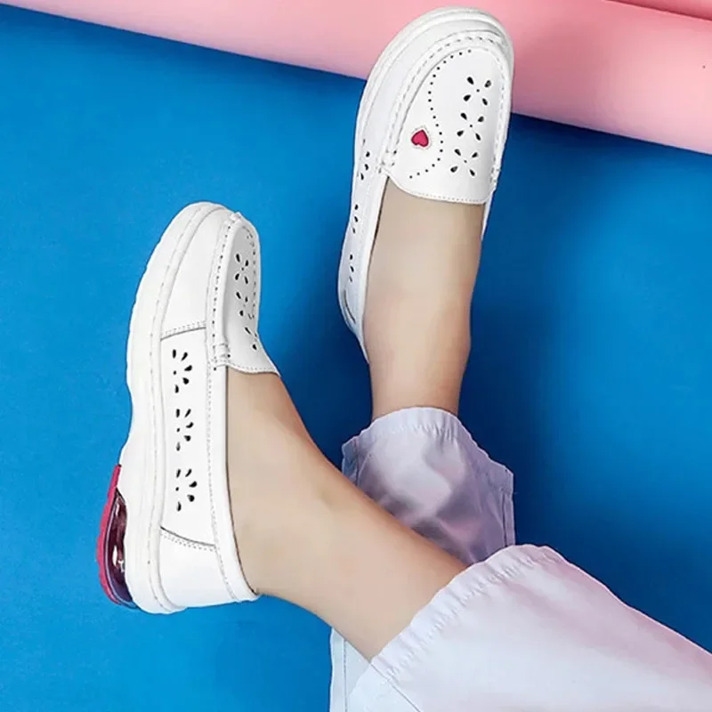 YAERNI Sneakers Women Flats for Women Loafers Casual Slip-On Nurse Shoes For Female Shoes Non-Slip Soft Breathable White Work - Image 6
