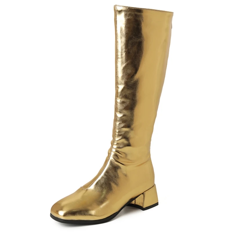 Women's Knee High Boots Winter Shoes 2024 Gold Silver Low Heeled Long Boot Ladies Party Footwear Shoes Large Size 45 Waterproof - Image 6