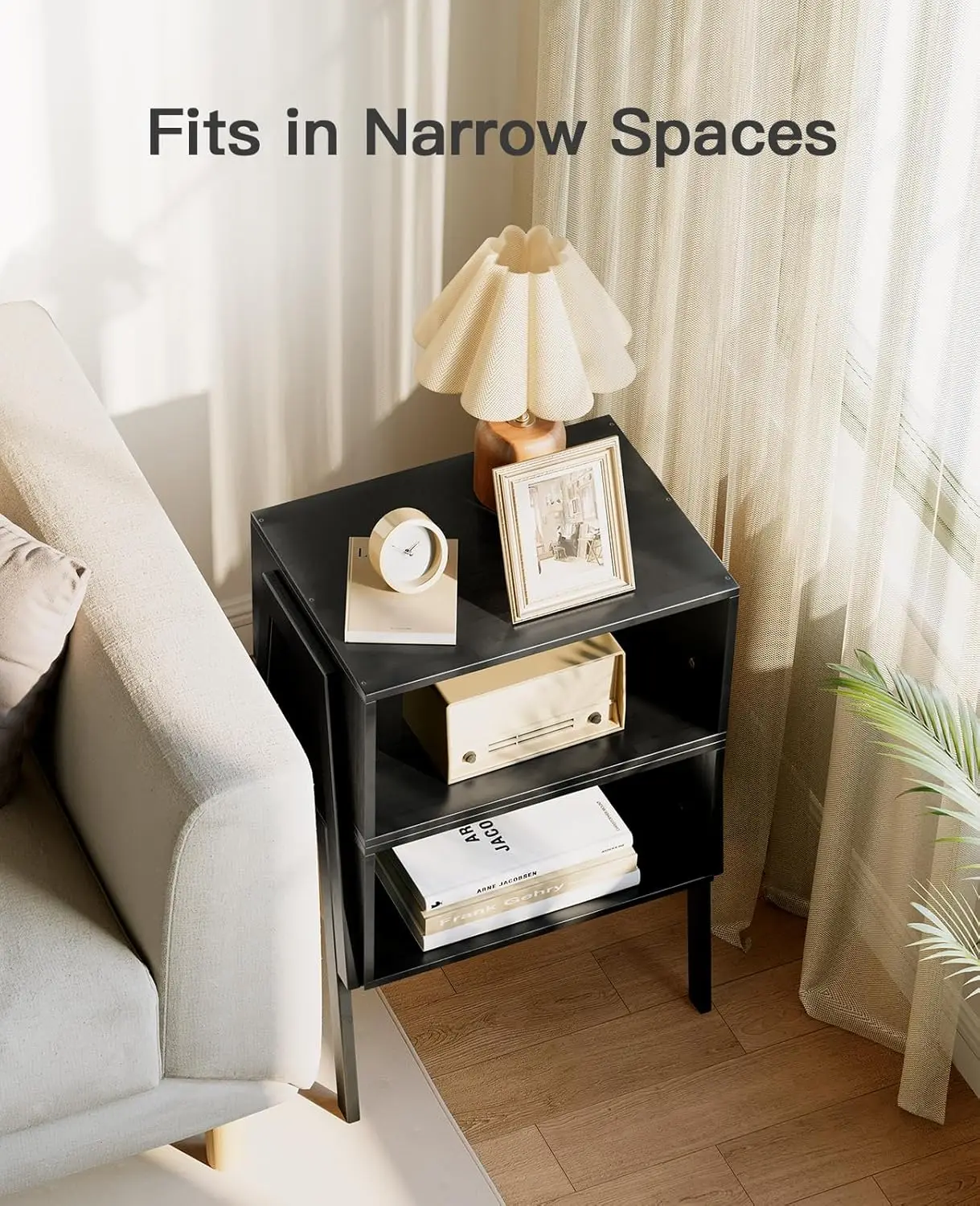 Bedside Tables, Stackable Bamboo Nightstands, Bamboo Side Tables for Bedroom & Living Room, End Table Night Stands, Set of 2, Bl - Image 5