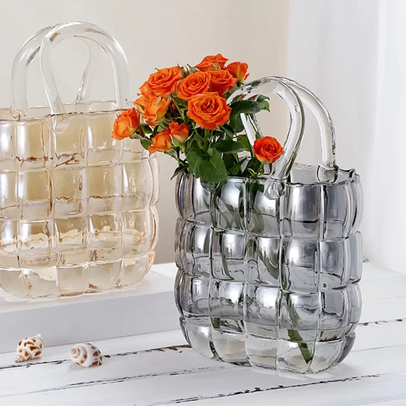 Purse Vase Handbag Vase Clear Wide Mouth Glass Bag Flower Pot Aquatic Plant Fish Tank Garden Office Wedding Home Table Decor - Image 4