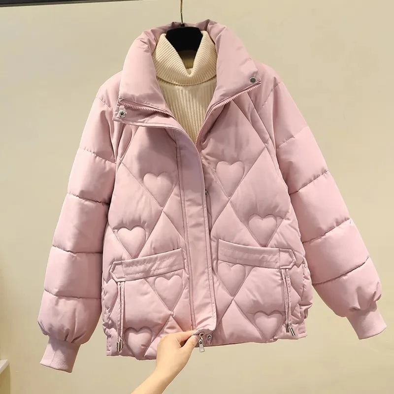 Korean Fashion Warm Coat Female Sweet Short Padded Coats Ladies Oversized Loose All-Match Outerwear Winter Cotton Parkas Women - Image 5