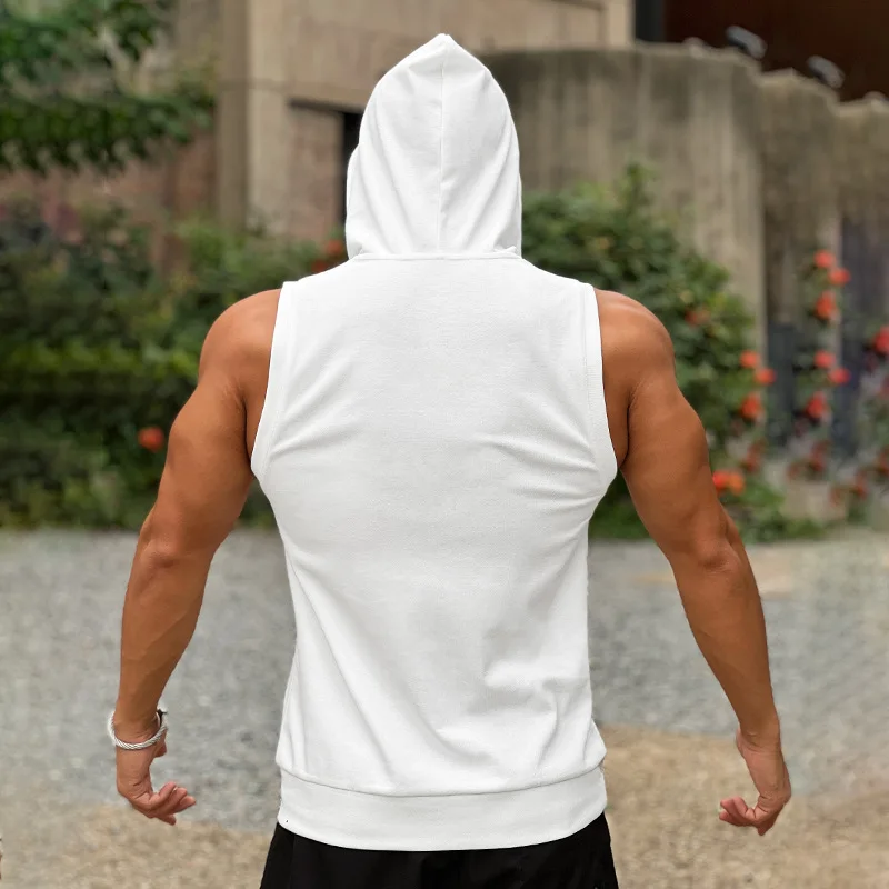 Hooded Print Cotton Gyms Clothing Mens Bodybuilding Tank Top Sleeveless Vest Sweatshirt Fitness Workout Sportswear Tops Male - Image 3
