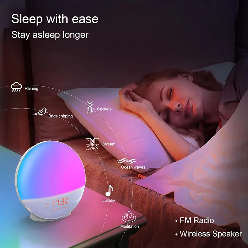 Smart Wake Up Light Alarm Clock Digital Desk Clock with Natural Sounds Bluetooth Speaker APP Control FM Radio Nightlight - Image 2