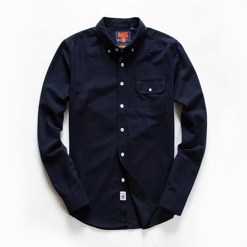 Men's Long Sleeve Oxford Casual Shirt Front Patch Chest Pocket Regular-fit Button-down Collar Thick Work Shirt MG20306 - Image 2