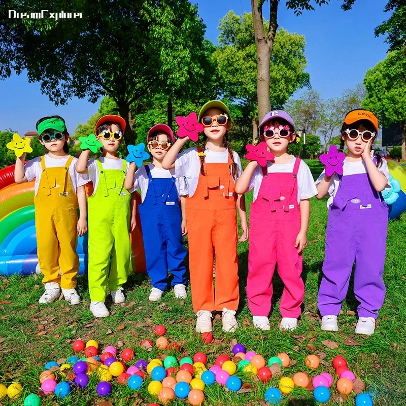 Boys Hip Hop Loose Colorful Overalls Girls Patchwork Dungaree Children Candy Color Jumpsuit Street Dance Romper Kids Streetwear - Image 4