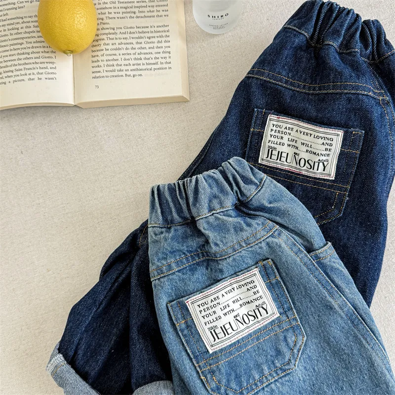 2025 Spring Korean Baby Boys Harem Pants Denim Sticker Pocket Stretch Kids Boys Pants Loose Versatile Children Boys Jeans - Image 5
