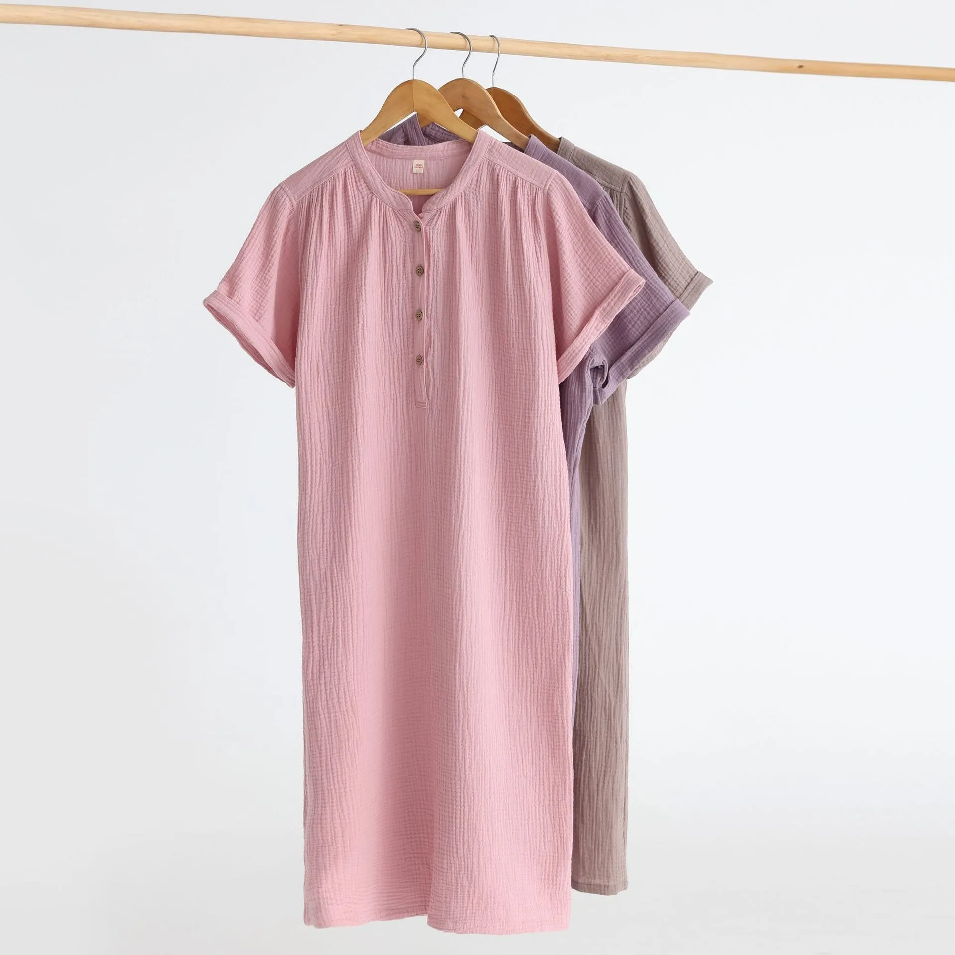 Vintage 100% Cotton Gauze Summer Dress Solid O-Neck Short Long Basic Home Women Sundress Parent-Child Outfit Muslim,121964WLA - Image 5