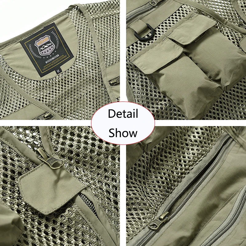2025 Summer Men Outdoor Tool Camping Fishing Vest Men Sleeveless Many Pocket Casual Breathable Loose Thin Vest Male Waistcoat - Image 6