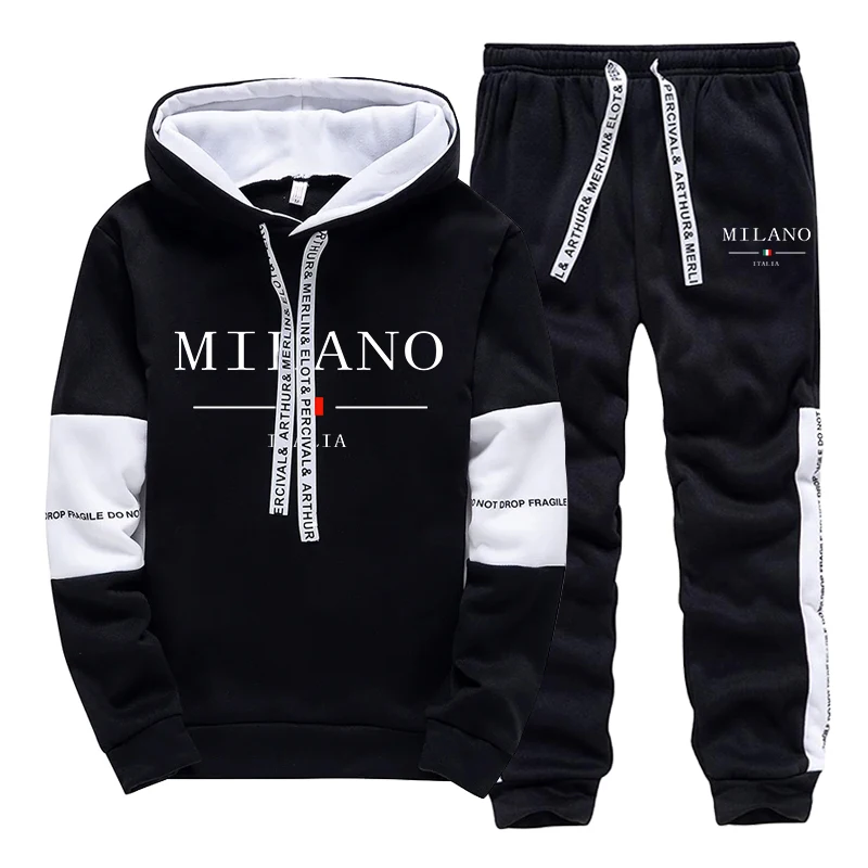 Newest Fahsion Mens Sportswear Hooded Sweatshirts Jogger Pants Male Daily Casual Sport Jogging Suit Italia Milan Printed Hoodies - Image 3