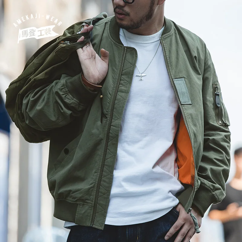 Maden Men's MA-1 Flight Bomber Jackets and T-shirts Vintage Air Pilot Jacket Green Baseball Suit Coat 2 Piece Tops - Image 2