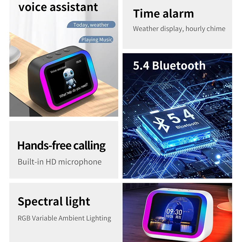 smart Alarm Clock With Bluetooth Speaker & Color Display - App Controlled Weather, Night Light, Photo Frame, Sleep Stories - Image 4