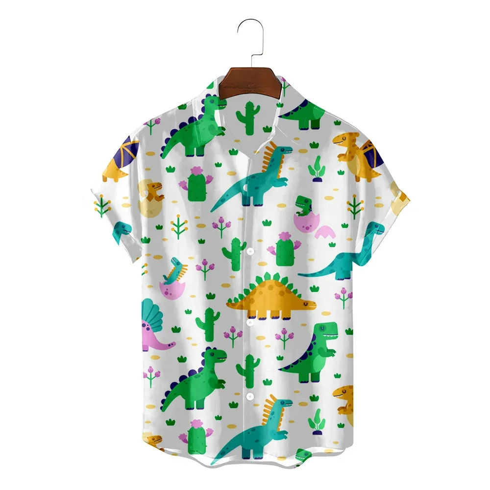 Fashion Hawaiian Cute Funny Dionsaur 3d Pattern Shirts Boys Girls Clothing Summer Beach Short Sleeve Blouse Kids Lapel Blouse - Image 5